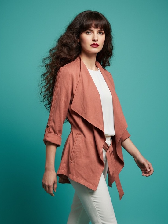 EDC Jackets & Blazers - EDC Brand Lyocell Drape Front Terracotta Rust Jacket Size XS